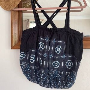 Cute FREE PEOPLE Boho Stitch Print Strap Tube Crop Top